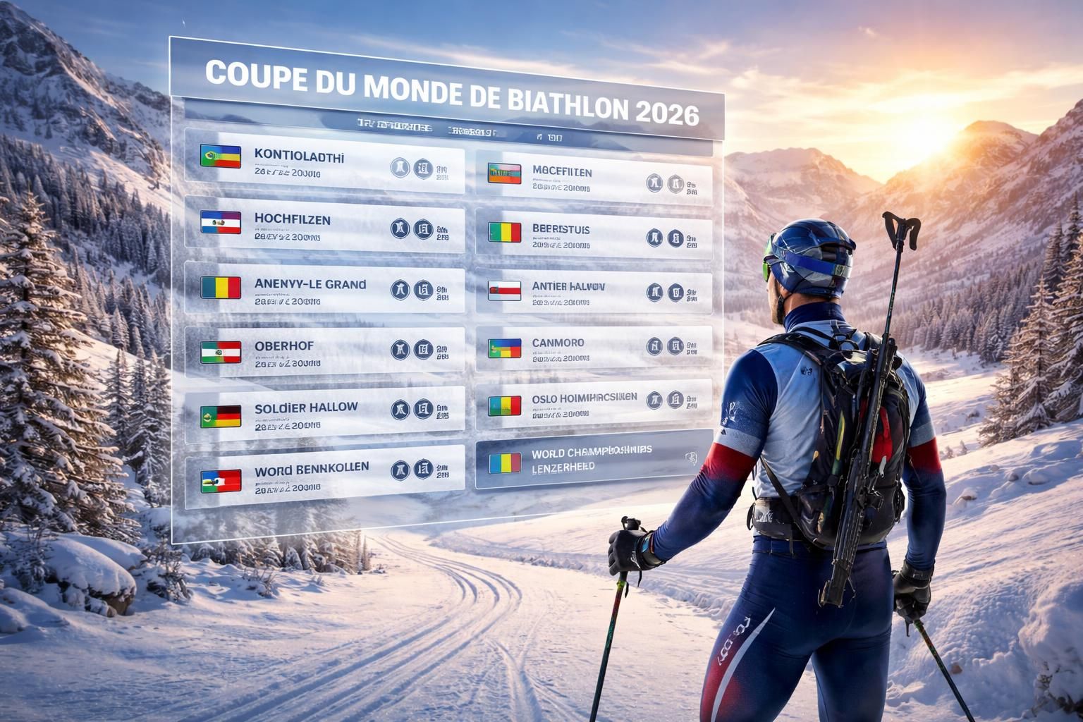 consultez le calendrier complet de la coupe du monde de biathlon 2026 avec toutes les dates et événements majeurs à ne pas manquer.