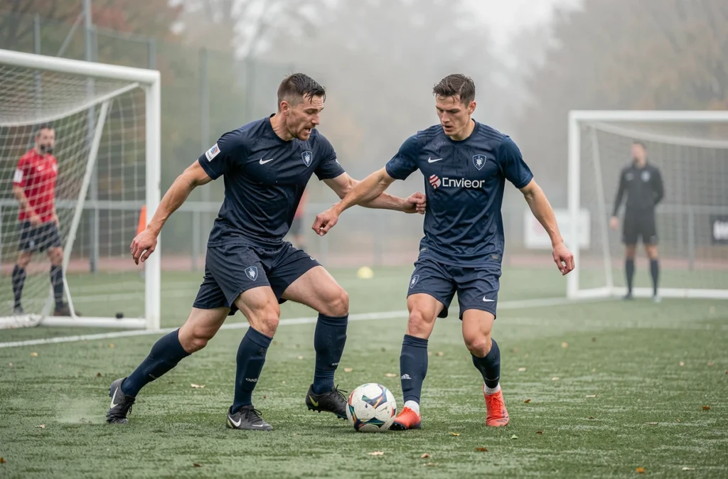 Exercice de pressing haut lors d'un entraînement tactique du PSG, deux défenseurs travaillant la montée de pression coordonnée