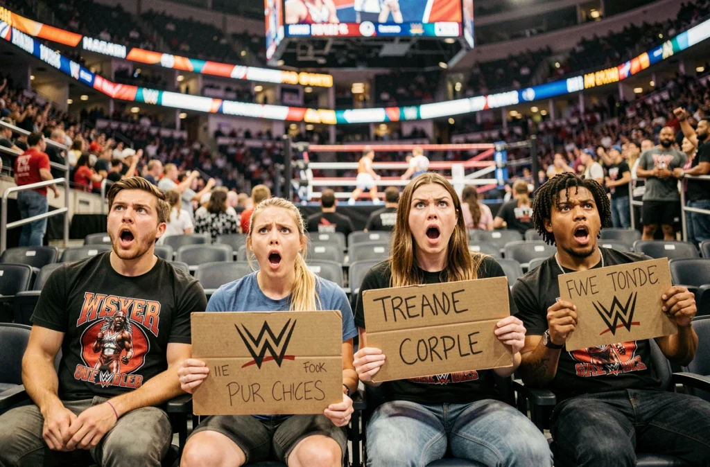 Fans de la WWE réagissant avec surprise et émotion aux retournements de situation polémiques du Saturday Night Main Event
