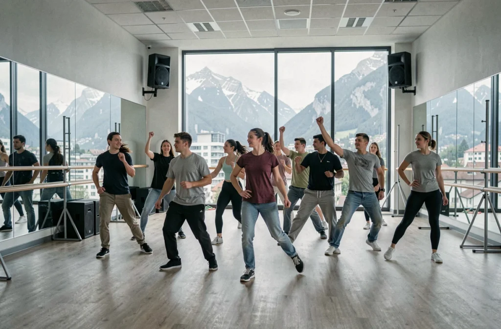 Groupe d'étudiants en cours de danse contemporaine à l'École d'Art Chorégraphique de Grenoble