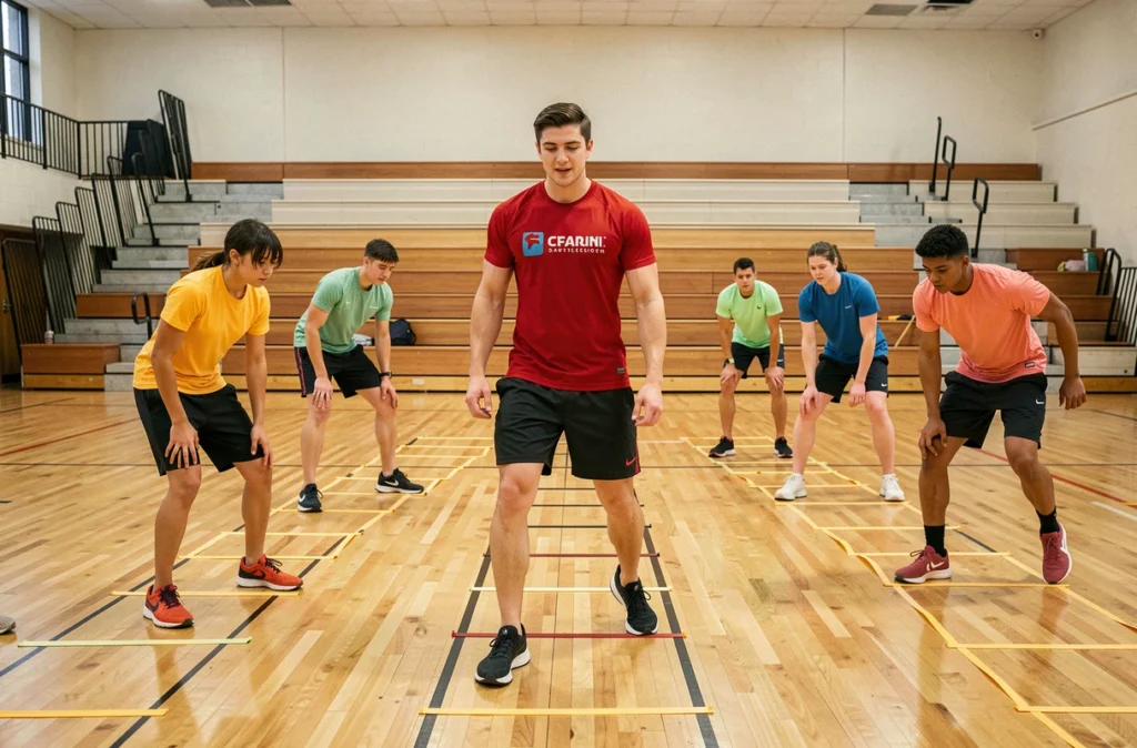 Séance de fitness pour jeunes avec le coach Juniorfitnessrd dans un gymnase à Orléans