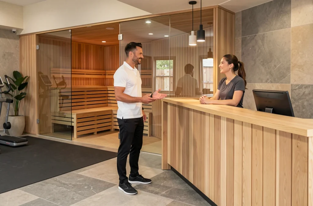 Espace fitness et sauna de la salle Omega à Orléans avec accueil professionnel